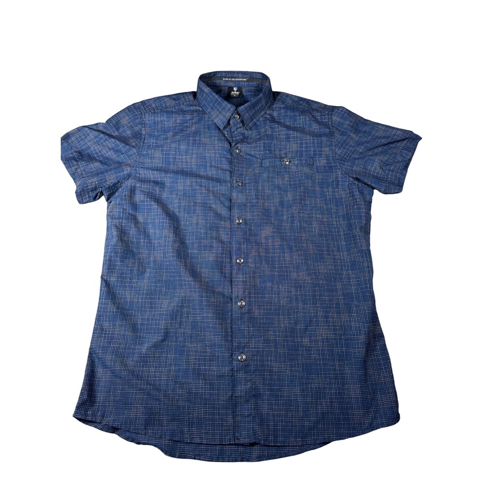 Kuhl Short Sleeve Button Down Mens M Blue Grid Tapered Fit Excellent 7563
